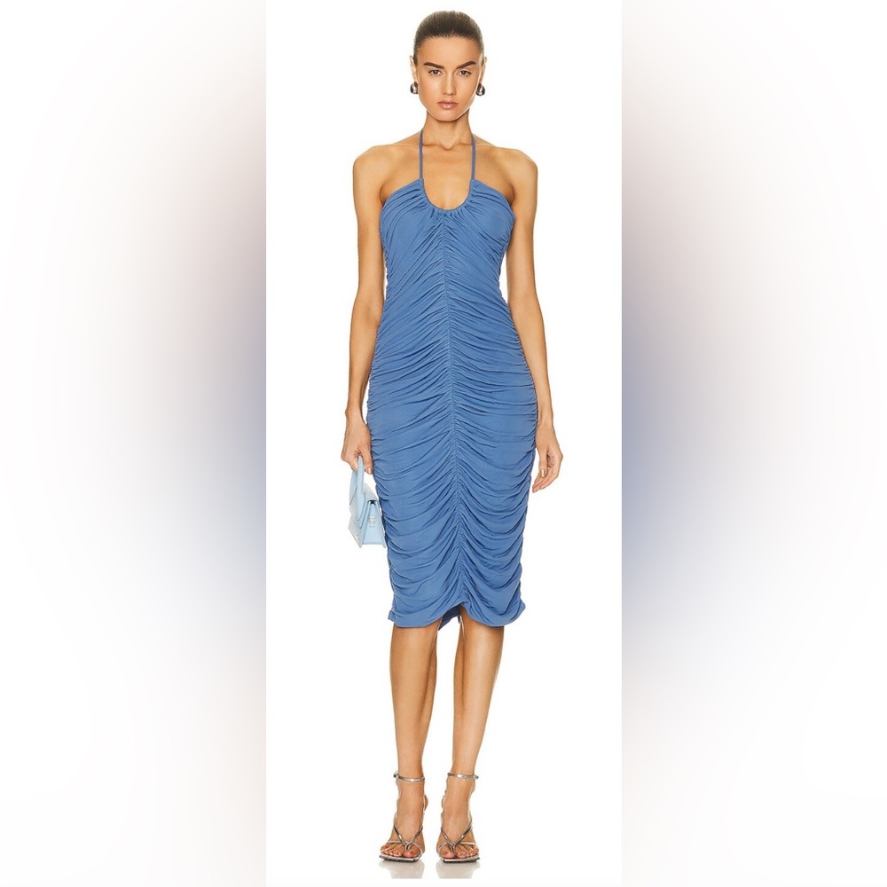 Zeynep Arcay Jersey Ruched Midi Dress in Blue